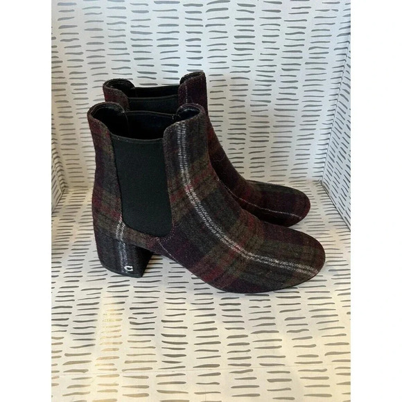 Coach  Tia Wool Plaid Print Green Bootie Pull On Ankle Boots Womens Size‎ 7 - Picture 4 of 9